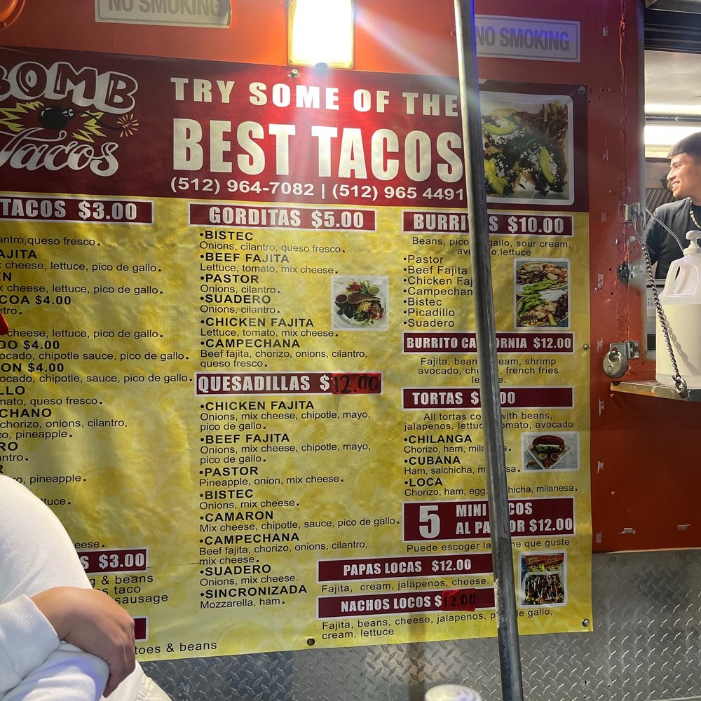 Bomb Tacos - Menu - Tacos Near Me - Austin, Texas