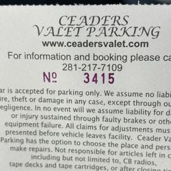Ceaders Valet Parking - Valet ticket