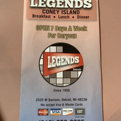 Legend's Coney Island West - Menu Front