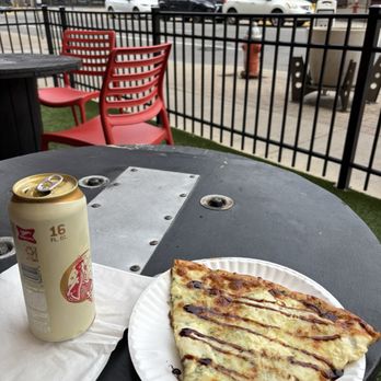 Geraci’s Slice Shop - Bianca pizza with balsamic glaze and an ice-cold Miler High Life. - Pizza Near Me - Cleveland, Ohio