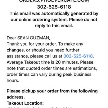 Pho Ever Cafe - The confirmation I payed $40.00 and we called to cancel and never got a refund. - Vietnamese Near Me - Newark Shopping Ctr, Delaware Pho Ever Cafe - The confirmation I payed $40.00 and we called to cancel and never got a refund. - Vietnamese Near Me - Newark Shopping Ctr, Delaware