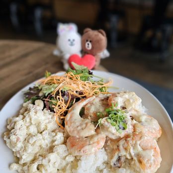 Lilikoi Kitchen - Garlic Shrimp Plate comes with rice, green salad, and macaroni salad! - Coffee & Tea Near Me - Kailua, Hawaii