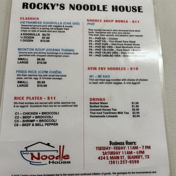 Rocky's Noodle House - Rocky's Noodle House Menu - Vietnamese Near Me - Seadrift, Texas