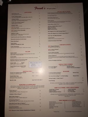 Menu photo 5 Frank's Steak House Cambridge, MA Menu photo 5 Frank's Steak House Cambridge, MA
