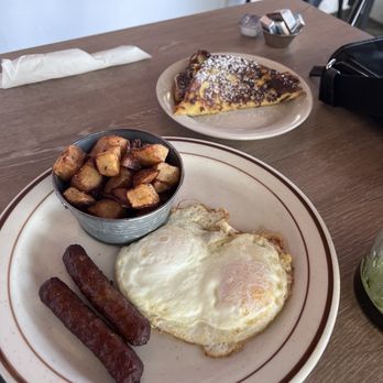 Fresh & Yummy Cafe - Two eggs, sausage with French toast. - Breakfast & Brunch Near Me - Los Angeles, California