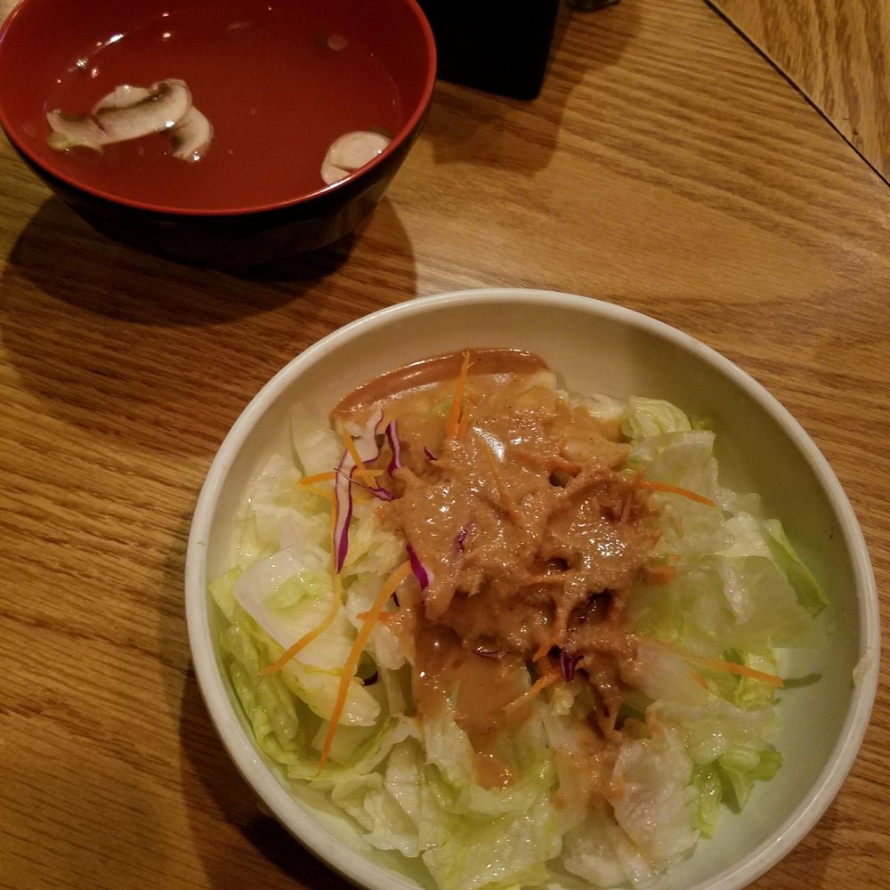 Happy Sumo - Miso soup and ginger salad - Japanese Near Me - Norcross, Georgia Happy Sumo - Miso soup and ginger salad - Japanese Near Me - Norcross, Georgia