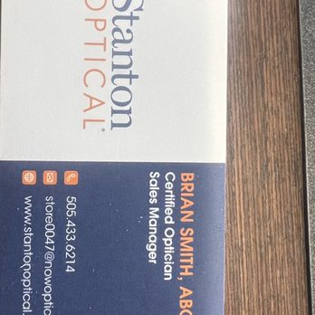 Stanton Optical - Business card to contact Brian and let them know your girl Anna Sent you! - Optometrists Near Me - Albuquerque, New Mexico