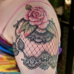 Cereal City Tattoo and Piercing - Rose and Lace Tattoo by Tracy Marie