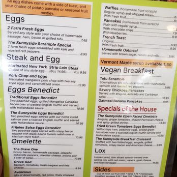 Sunnyside Cafe - Menu side 2. Shouldve got a mimosa or sangria also... The drink menu was pretty awesome too! - Breakfast & Brunch Near Me - Sarasota, Florida Sunnyside Cafe - Menu side 2. Shouldve got a mimosa or sangria also... The drink menu was pretty awesome too! - Breakfast & Brunch Near Me - Sarasota, Florida