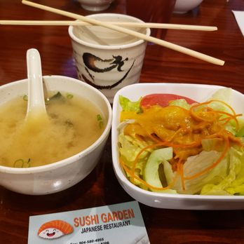 Sushi Garden - Clear soup and Ginger salad - Sushi Bars Near Me - Jacksonville, Florida