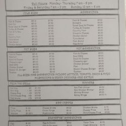 Bedington Cross-Roads Convenience Store - Menu as of 12/28/17