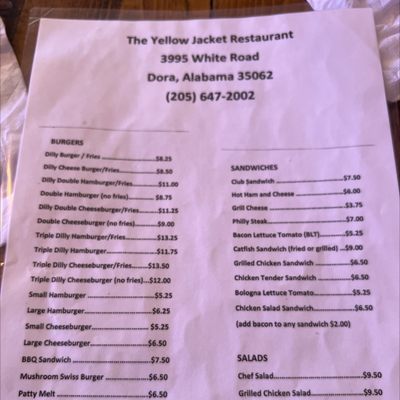 Menu photo 1 The Yellow Jacket Restaurant Dora, AL
