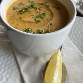Moussaka Mediterranean Kitchen - Lentil soup, beautifully purred. - Mediterranean Near Me - San Leandro, California