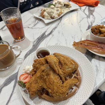 Scrum-did-dly-ump-tious - Chicken and Carrot Cake Waffles & the stuffed biscuit - Breakfast & Brunch Near Me - Lawrenceville, Georgia
