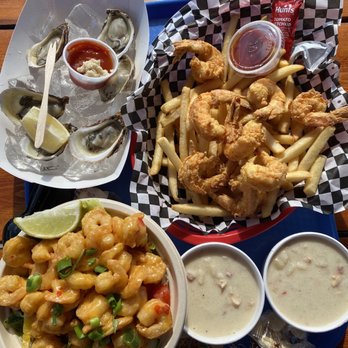 The Gloucester House - Clam chowder, bang bang shrimp salad, fried shrimp and 1/2 dozen oysters. - Seafood Near Me - Gloucester, Massachusetts The Gloucester House - Clam chowder, bang bang shrimp salad, fried shrimp and 1/2 dozen oysters. - Seafood Near Me - Gloucester, Massachusetts