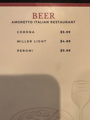 Photo of Amoretto Italian Restaurant - Plano, TX, US. Beer menu