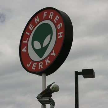 Alien Fresh Jerky - Alien Outside Sign - Meat Shops Near Me - Baker, California Alien Fresh Jerky - Alien Outside Sign - Meat Shops Near Me - Baker, California