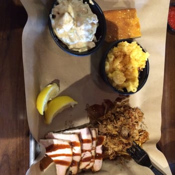 Mission BBQ - Two meat tray with two sides and cornbread. - Barbeque Near Me - Roanoke, Virginia Mission BBQ - Two meat tray with two sides and cornbread. - Barbeque Near Me - Roanoke, Virginia