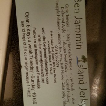 Ben Jammin Island Jerky - the menu - Live/Raw Food Near Me - Jacksonville Beach, Florida
