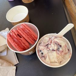 Amorino - Large raspberry gelato macaroons and amarena flavor gelato. Get the smaller macaroons if you can.
