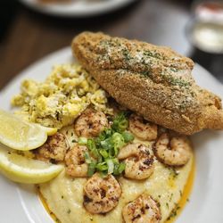 6 'N The Mornin' - Shrimp and grits with a side of catfish.