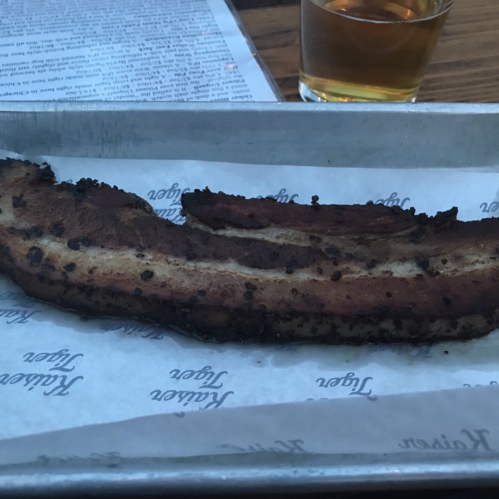 Kaiser Tiger - House made thick cut pepper bacon - New American Near Me - Chicago, Illinois Kaiser Tiger - House made thick cut pepper bacon - New American Near Me - Chicago, Illinois