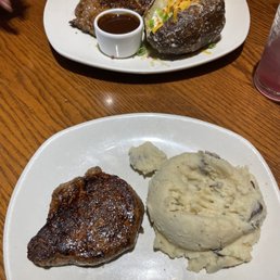 Ribeye with loaded backed potato, center cut sirloin with mashed potatoes Ribeye with loaded backed potato, center cut sirloin with mashed potatoes