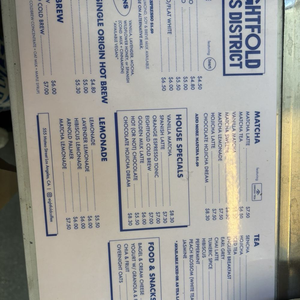 Eightfold Coffee - Menu - Coffee & Tea Near Me - Los Angeles, California Eightfold Coffee - Menu - Coffee & Tea Near Me - Los Angeles, California