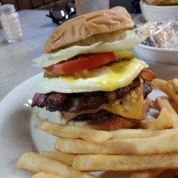 a burger and fries on a plate