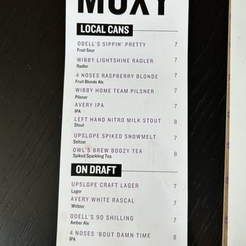 Moxy Boulder - Drinks menu tonight - Hotels Near Me - Boulder, Colorado