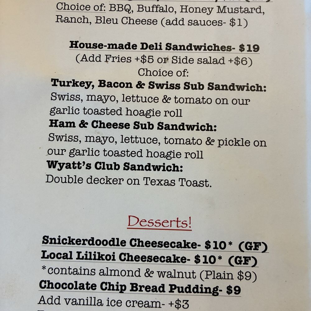 Wyatt’s Place - Current menu - Sandwiches Near Me - Keaau, Hawaii Wyatt’s Place - Current menu - Sandwiches Near Me - Keaau, Hawaii