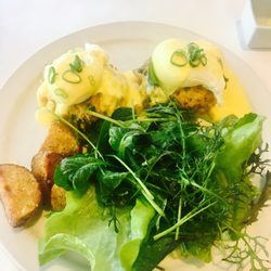 The River Room - The Eggs River Room, with crab cakes.