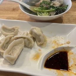 Pork and chive dumplings and wonton soup