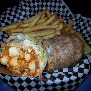 Never On Sunday - Buffalo Chicken Wrap with fries.  The chicken was 'crunchy' so yum. - Greek Near Me - Baltimore, Maryland