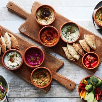 Tabla Catskills - Dips served with pita: babaganoush, labneh, feta, hummus and more! - Tapas/Small Plates Near Me - Tannersville, New York
