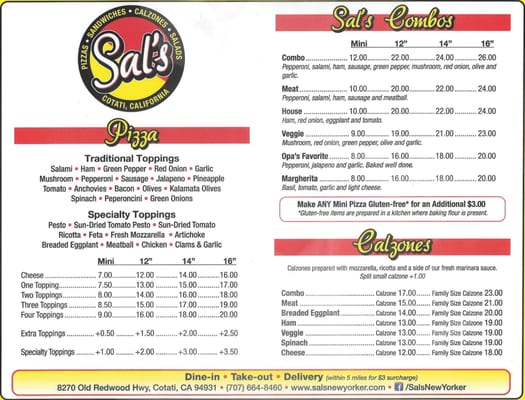Menu photo 7 Sal's Pizzeria Cotati, CA Menu photo 7 Sal's Pizzeria Cotati, CA