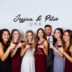 White Door Photo Booth Rentals - Group shot of a wedding in Santa Rosa, bridesmaids are holding wine and everyone is having a wonderful time!