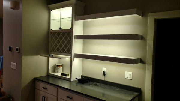 Kitchen lighting - This is lighting in a new construction home. The client was looking for a well lit and inviting coffee bar and display area. Kitchen lighting - This is lighting in a new construction home. The client was looking for a well lit and inviting coffee bar and display area.