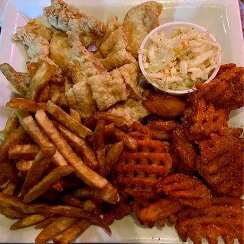 Firehouse Grille - Fish -n- Chips with sweet potato waffles - American Near Me - Auburn, Maine Firehouse Grille - Fish -n- Chips with sweet potato waffles - American Near Me - Auburn, Maine