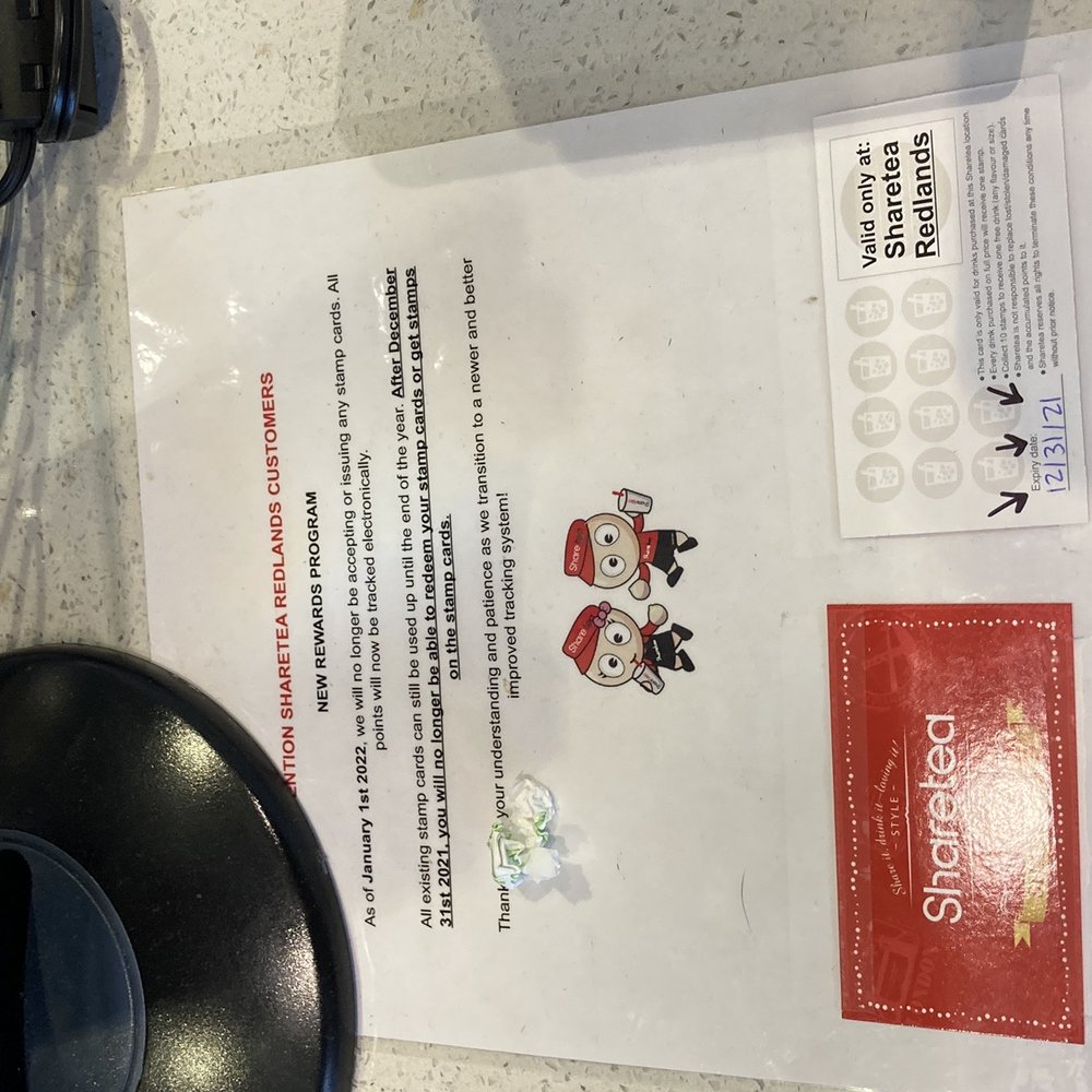 Sharetea - Stamp card updated rules - Bubble Tea Near Me - Redlands, California