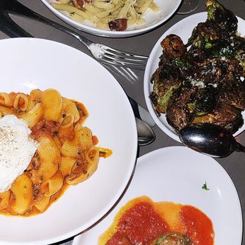 Formento's - Bucatini Carbonara, Canestri, & Brussel Sprouts - Italian Near Me - Chicago, Illinois Formento's - Bucatini Carbonara, Canestri, & Brussel Sprouts - Italian Near Me - Chicago, Illinois