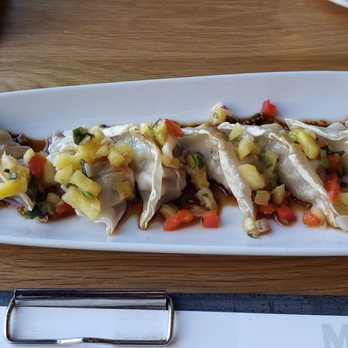 Moxies - Potstickers with Pineapple salsa - Lounges Near Me - Plano, Texas Moxies - Potstickers with Pineapple salsa - Lounges Near Me - Plano, Texas