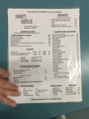 Menu photo 4 Buddy's Drive In Andrews, TX