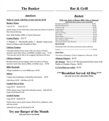 Menu photo 6 The Bunker Bar & Grill West Chicago, IL Menu photo 6 The Bunker Bar & Grill West Chicago, IL
