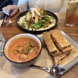 Chicken Shawarma Salad and Candied Bacon Grilled Cheese with Tomato Soup. Chicken Shawarma Salad and Candied Bacon Grilled Cheese with Tomato Soup.