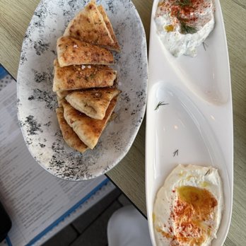 BARCA Pier & Wine Bar - Tzatziki (top) and Whipped Goat Cheese (bottom) - Mediterranean Near Me - Alexandria, Virginia