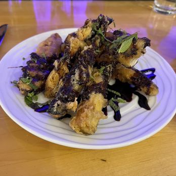 Triana - Berenjena con Melaza. Fried eggplant with pomegranate molasses and mint - Tapas/Small Plates Near Me - Albuquerque, New Mexico