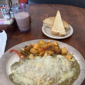 Scrambled - Chile relleno omelette, sourdough bread, chocolate milk - Breakfast & Brunch Near Me - Bakersfield, California