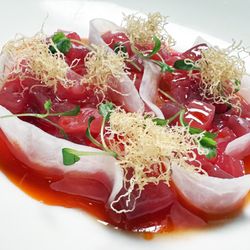 Frenchie - BLUEFIN TUNA - tomato soy glaze, daikon radish, chili oil