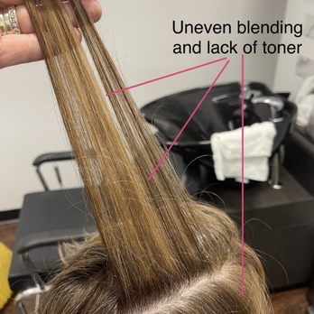 Kathleen V. Kovacs - Uneven blending of color & lack of toner - Hair Salons Near Me Kathleen V. Kovacs - Uneven blending of color & lack of toner - Hair Salons Near Me